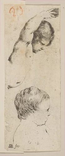 Plate 6: Two studies of children, from "Collection of various doodles and etching proofs" (Recueil de divers griffonnements et preuves d'eauforte) by Stefano della Bella, print, 1641-1651