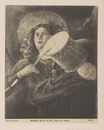 Fotoreproductie van fresco Engel met trom door Melozzo da Forli, Vaticaan by anonymous, book, 1880-1910