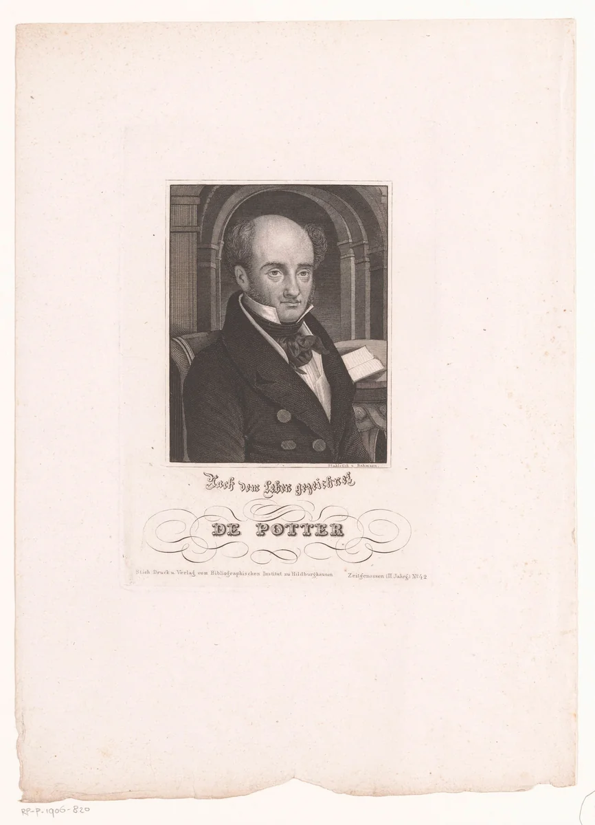 Portret van Louis Joseph de Potter by Ferdinand Bahmann, print, 1829-1840