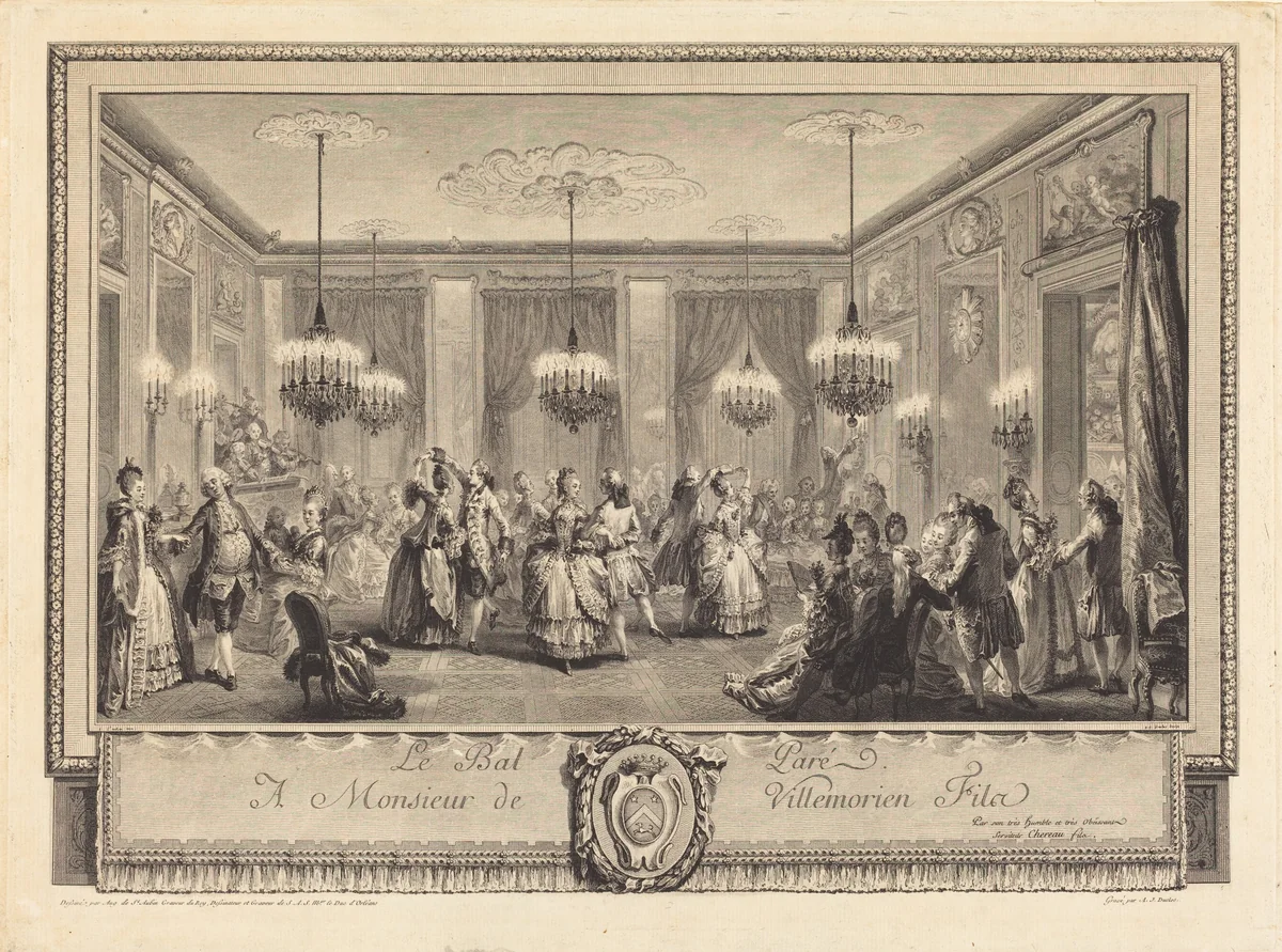 Le bal paré by Antoine-Jean Duclos; Augustin de Saint-Aubin, print, 1774