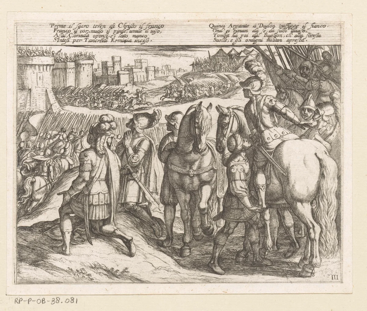 Illustratie bij Canto III van Tasso's 'Gerusalemme Liberata' by Antonio Tempesta, print, 1565-1630