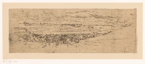 Glooiend landschap met dorp by Johannes Löhr, print, 1892-1928