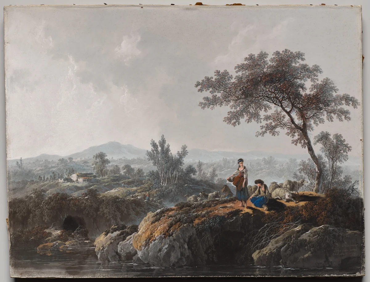 Shepherds in a Landscape by Jean Baptiste Pillement, drawing, 1779