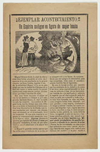 Ejemplar Acontecimiento! Un Espiritu maligno en figura de mujer bonita by José Guadalupe Posada, print, 1910