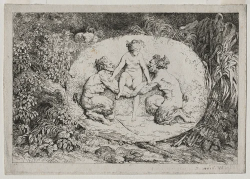 Bacchanales: Nymph Supported by Two Satyrs by Jean Honoré Fragonard, print, 1763