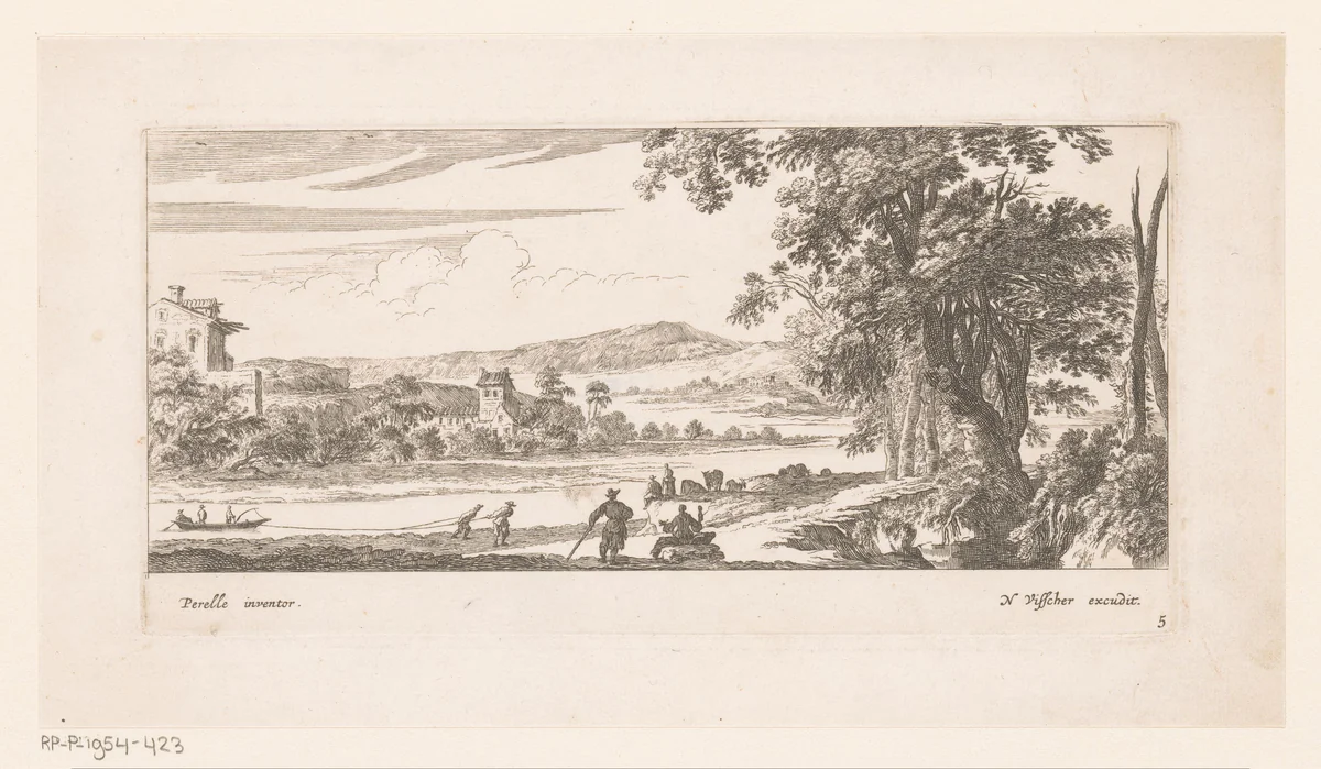 Rivierlandschap by anonymous, print, 1628-1679