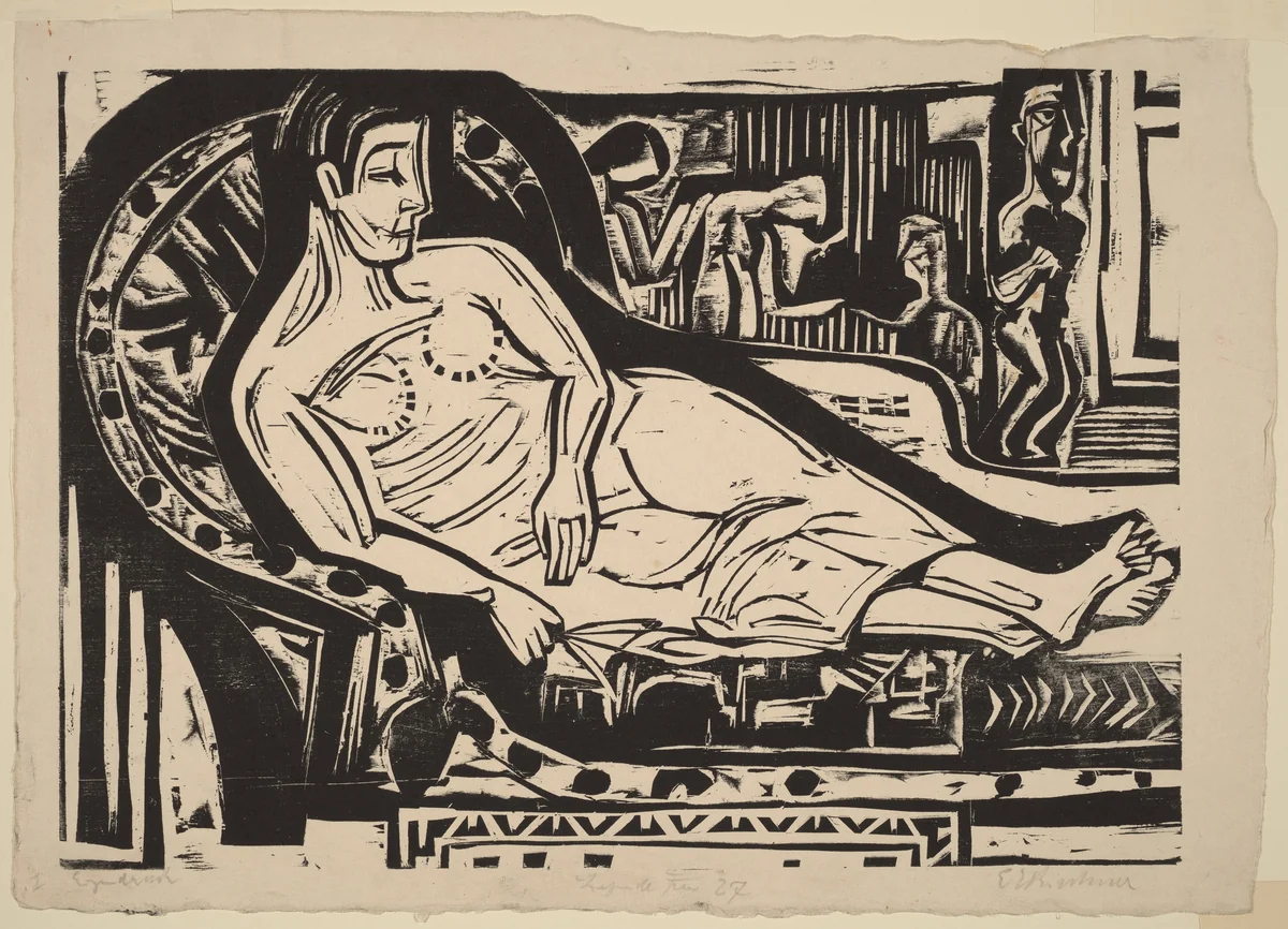 Woman Lying on a Sofa by Ernst Ludwig Kirchner, print, 1926