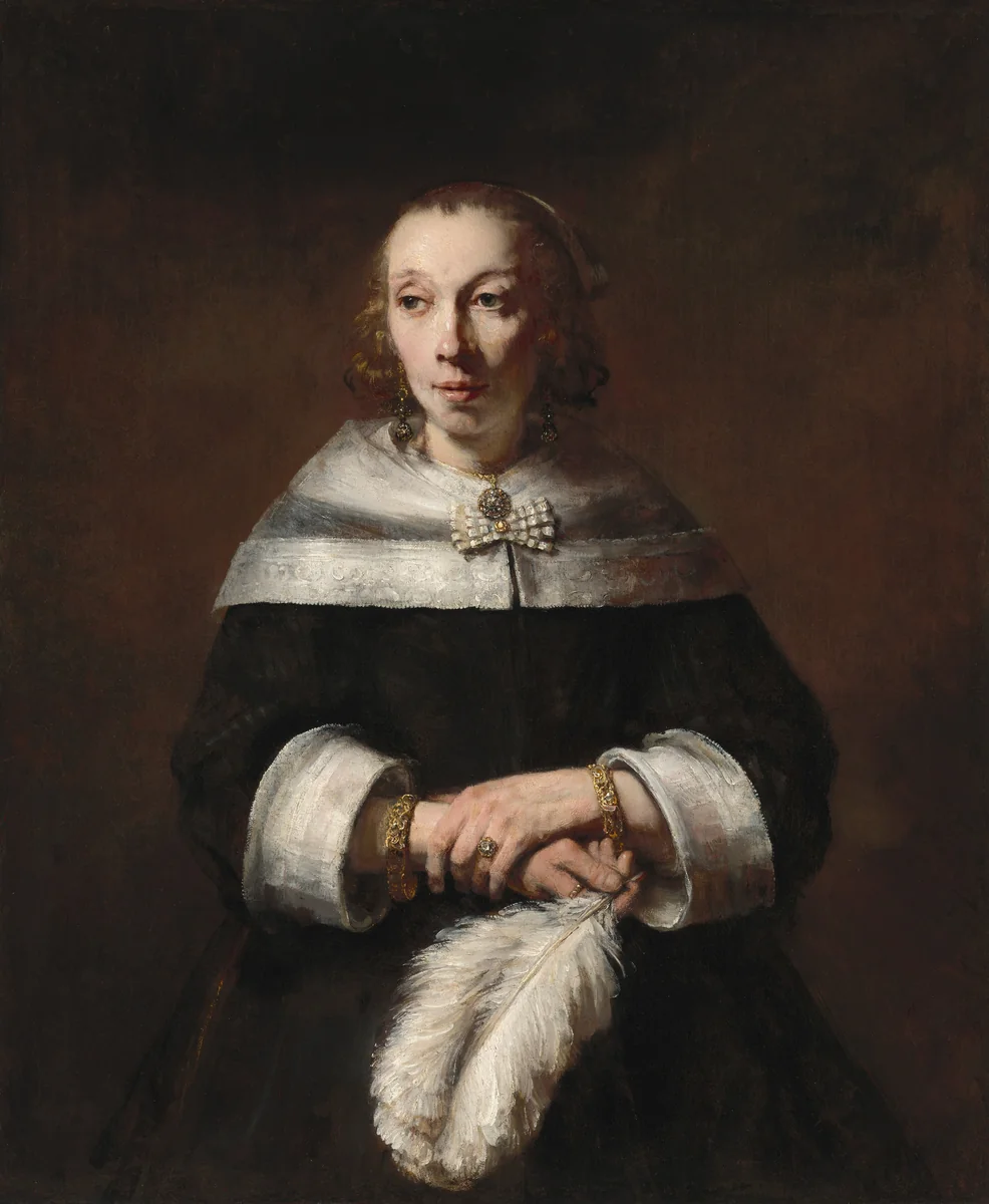 Portrait of a Lady with an Ostrich-Feather Fan by Rembrandt van Rijn, painting, 1656-1658