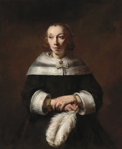 Portrait of a Lady with an Ostrich-Feather Fan by Rembrandt van Rijn, painting, 1656-1658