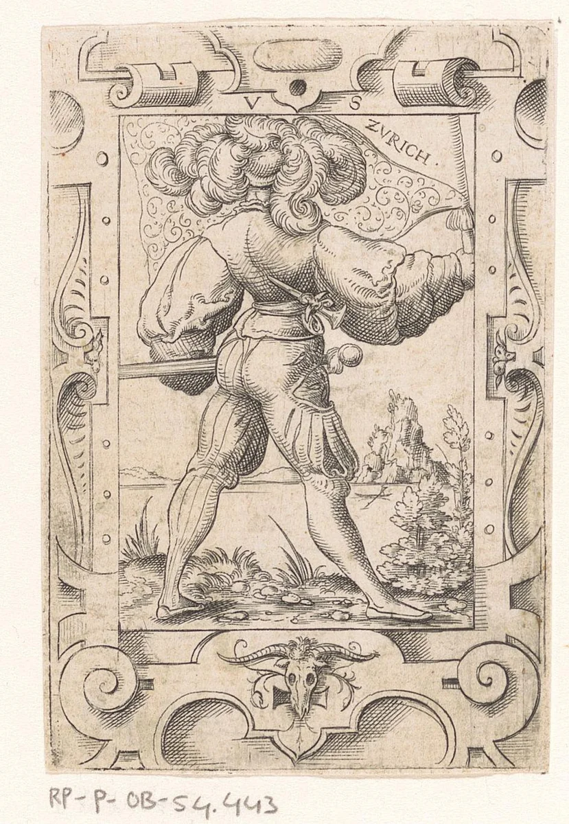 Vaandeldrager met vaandel van Zürich by Unknown, print, 1524-1562