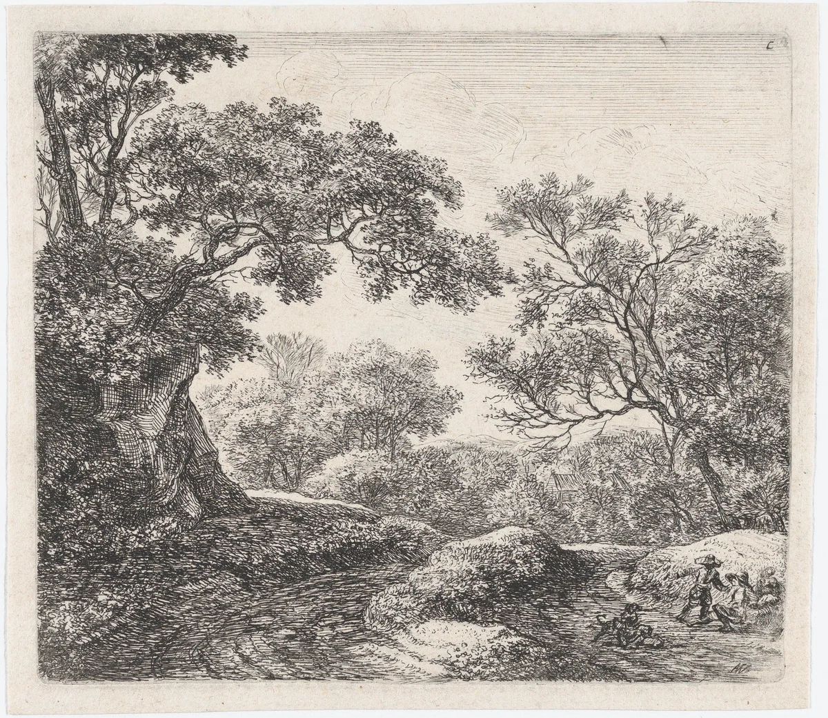 Three Boys and Their Dogs (L'Allée dans le Bois) by Anthonie Waterloo, print, 1620-1690