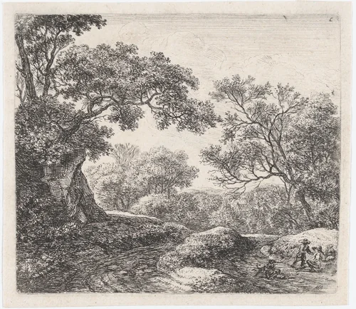 Three Boys and Their Dogs (L'Allée dans le Bois) by Anthonie Waterloo, print, 1620-1690