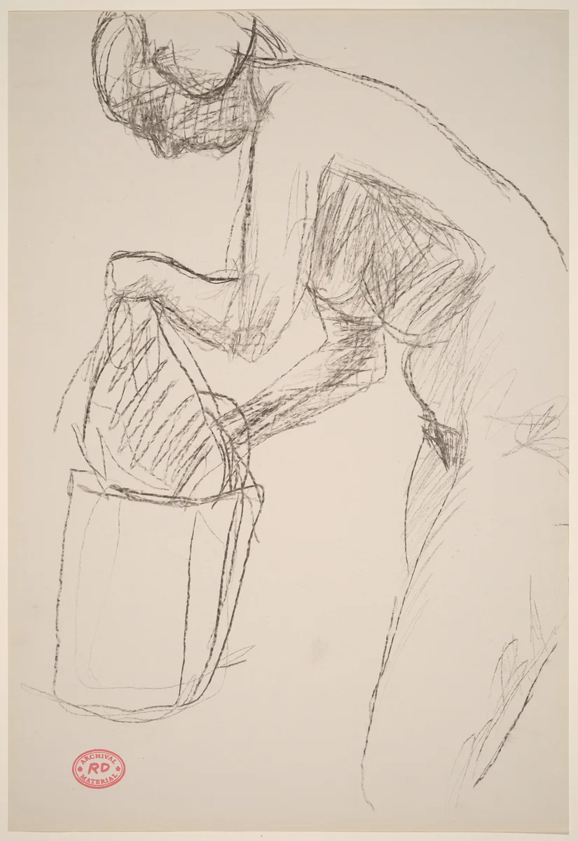 Untitled [female nude leaning over garment bag] by Richard Diebenkorn, drawing, 1955-1967