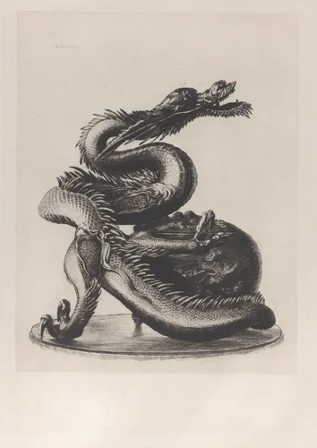 Large Bronze Dragon Incense Burner by Henri Charles Guérard, print, 1882-1883