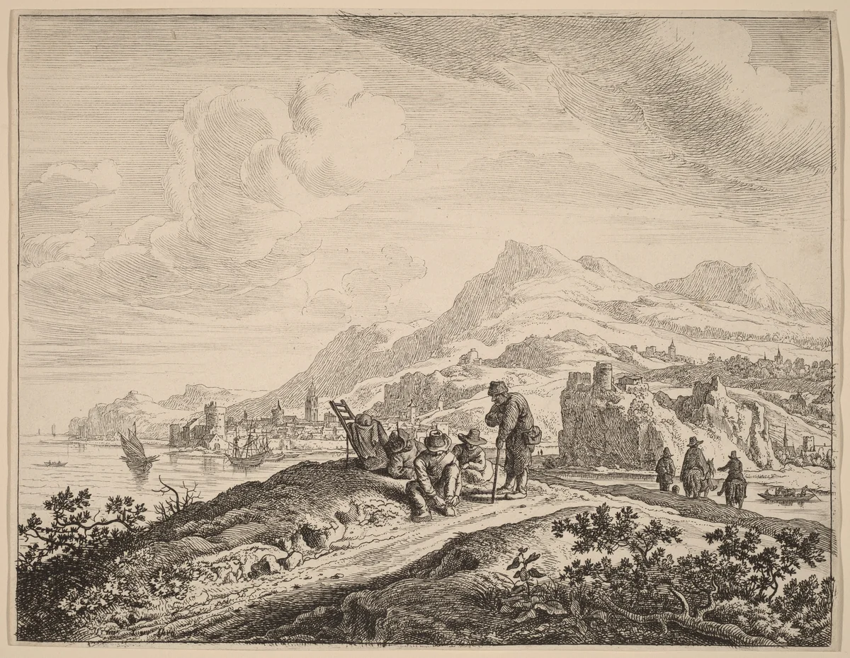 View of the River Rhine by Jan van Aken; Herman Saftleven, print, 1614-1661