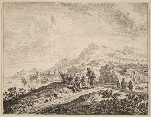 View of the River Rhine by Jan van Aken; Herman Saftleven, print, 1614-1661
