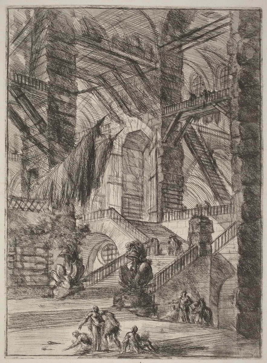 The Staircase with Trophies by Giovanni Battista Piranesi, print, 1750-1758