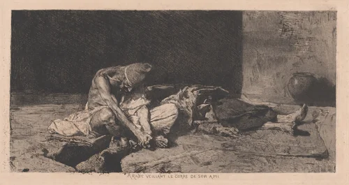 Arabe veillant le corps de son ami (Arab Watching over the Body of His Friend) by Mariano Fortuny Marsal, print, 1866