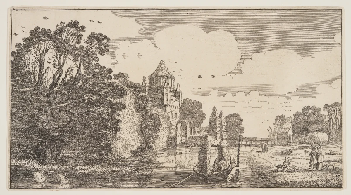 The ‘Kleine Houtpoort’ at Haarlem, from Landscapes (Playsante Lantschappen) by Claes Jansz. Visscher II, print, 1641