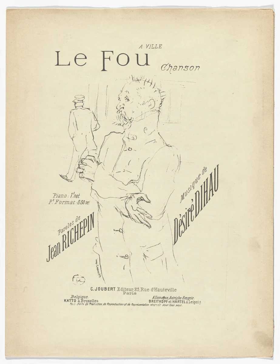 The Madman (Le fou) (title page of inserted song sheet) from Quatorze lithographies originales (Mélodies de Désiré Dihau) by Henri de Toulouse-Lautrec, illustrated book, 1895