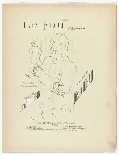The Madman (Le fou) (title page of inserted song sheet) from Quatorze lithographies originales (Mélodies de Désiré Dihau) by Henri de Toulouse-Lautrec, illustrated book, 1895