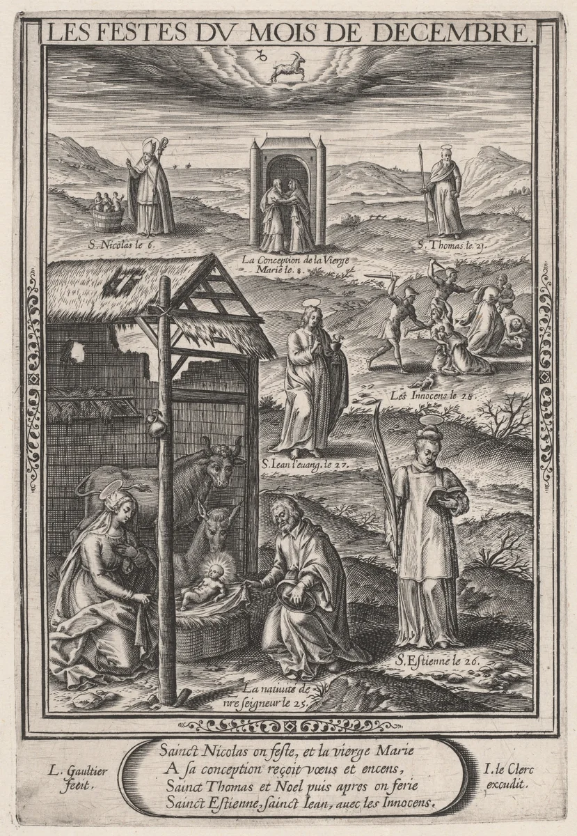 Les Festes du mois de Decembre (December: The Nativity) by Léonard Gaultier; Jean Leclerc, print, 1603