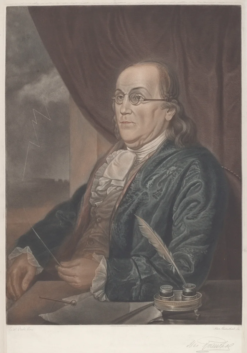 Benjamin Franklin by Max Rosenthal; Charles Willson Peale, print, 1901