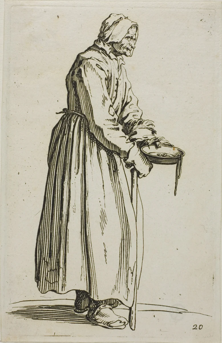 Woman Beggar Holding Alms, plate 20 from The Beggars by Jacques Callot, print, 1617-1627