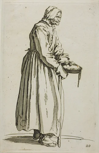 Woman Beggar Holding Alms, plate 20 from The Beggars by Jacques Callot, print, 1617-1627