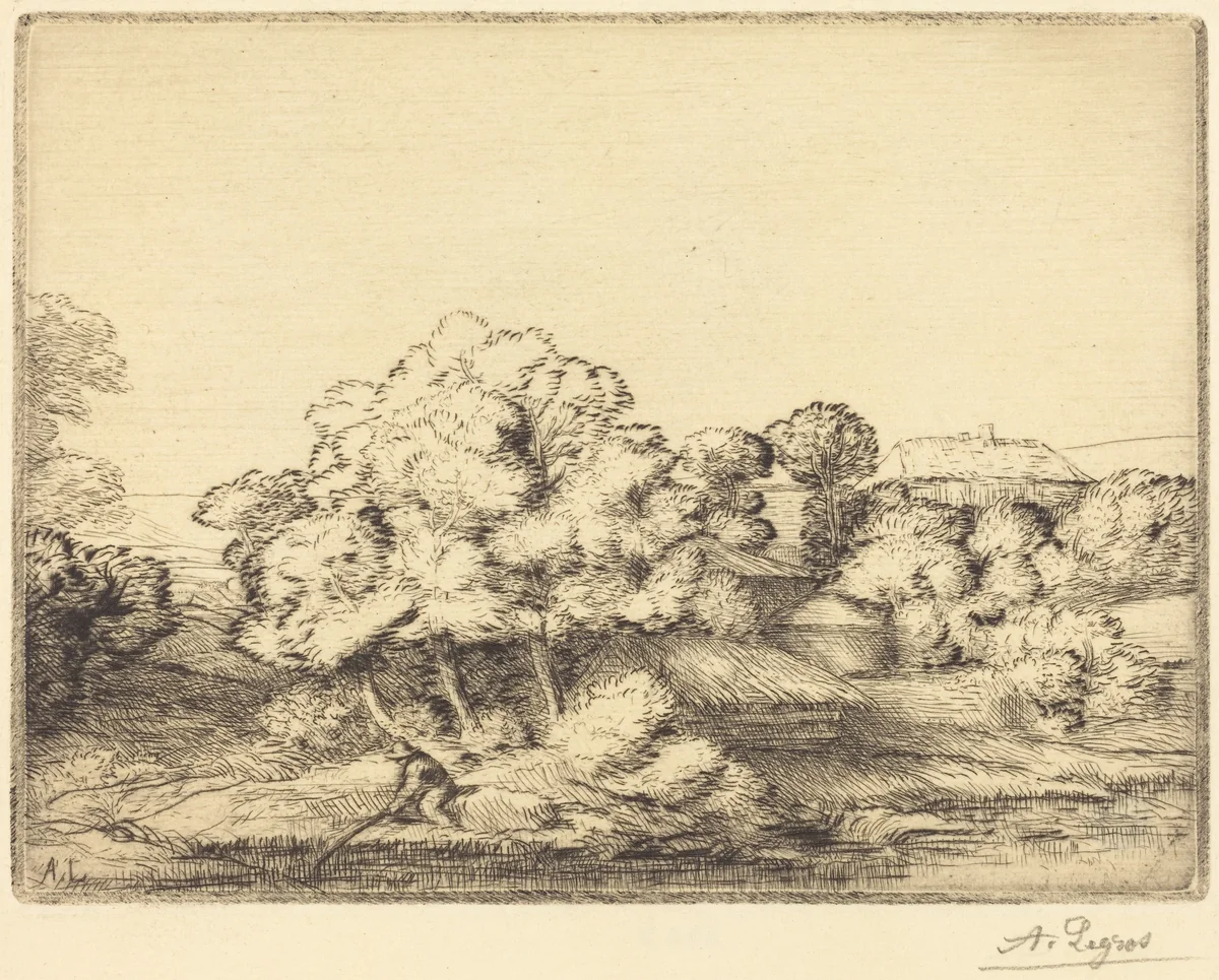 Hamlet near the Lake (Le hameau pres du lac) by Alphonse Legros, print, 1837-1911