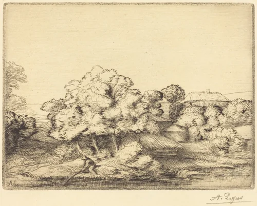 Hamlet near the Lake (Le hameau pres du lac) by Alphonse Legros, print, 1837-1911