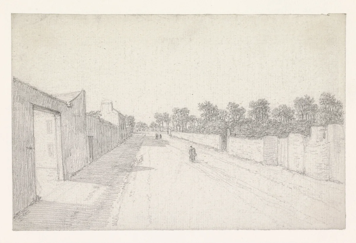 Landweg tussen muren by Georges Michel, drawing, 1773-1843