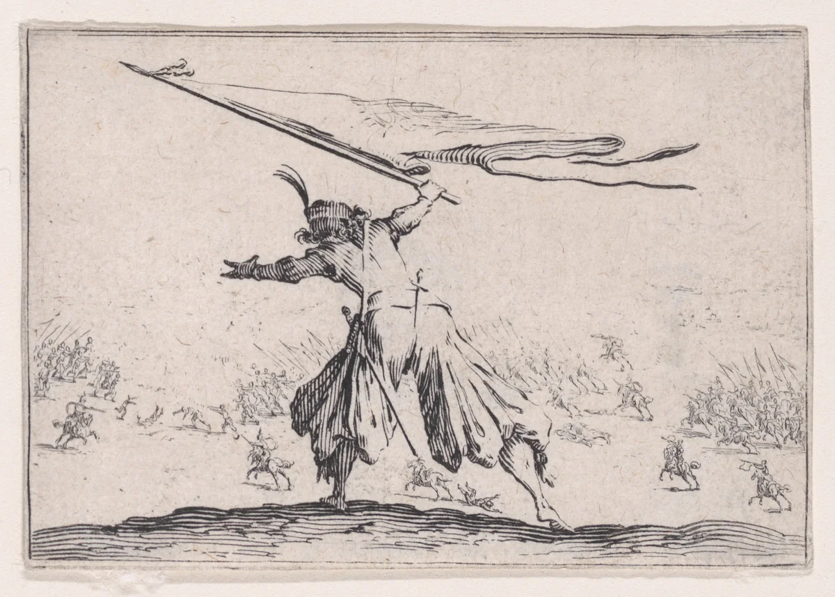 Le Porte-Étendard (The Standard Bearer), from "Les Caprices" Series B, The Nancy Set by Jacques Callot, print, 1617-1620
