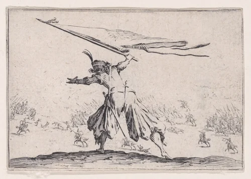 Le Porte-Étendard (The Standard Bearer), from "Les Caprices" Series B, The Nancy Set by Jacques Callot, print, 1617-1620