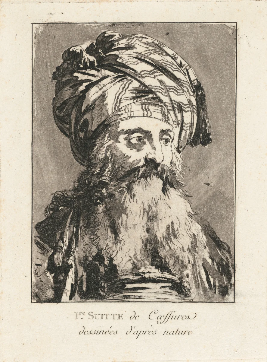 Head of a Turbaned Man by Jean Baptiste Le Prince, print, 1768