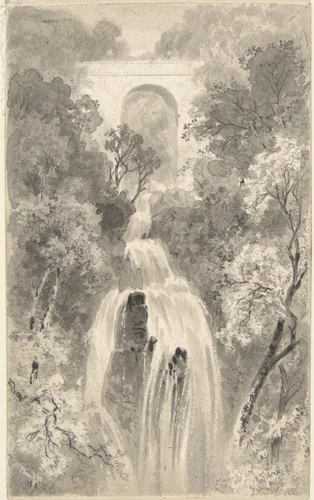 View of a Waterfall (recto); Landscape Study (verso) by David Octavius Hill, drawing, 1820-1870