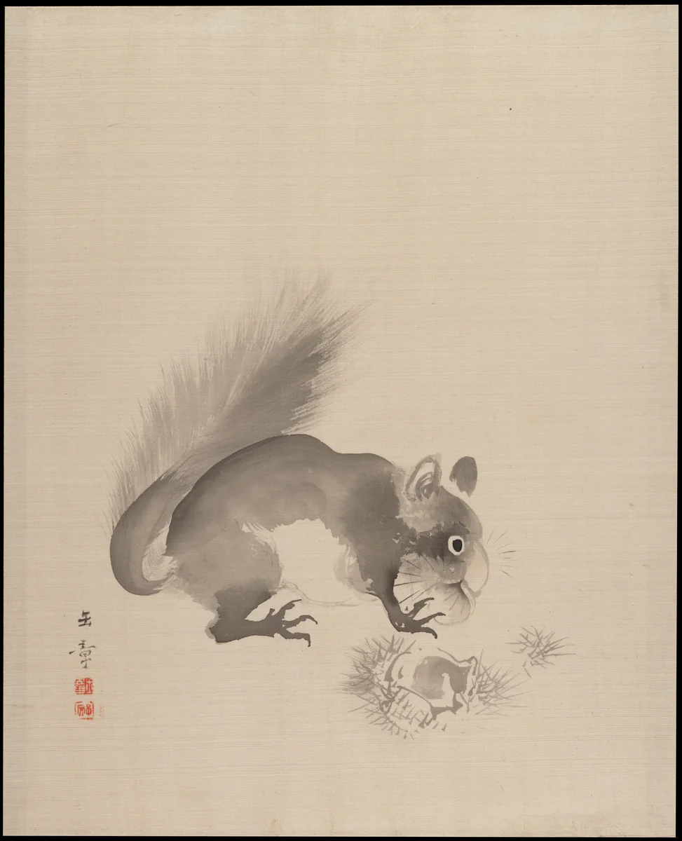 Squirrel Eating Chestnuts by Kawabata Gyokushō, painting, 1887-1892