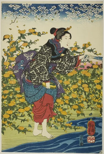 The Ide Jewel River in Yamashiro Province (Yamashiro kuni Ide no Tamagawa), from an untitled series of the Six Jewel Rivers by Utagawa Kuniyoshi (歌川國芳), print, 1842-1857