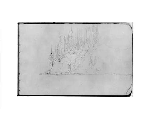 Sketch of a Cliffside with Trees (from Sketchbook) by Albert Bierstadt, artwork, 1890
