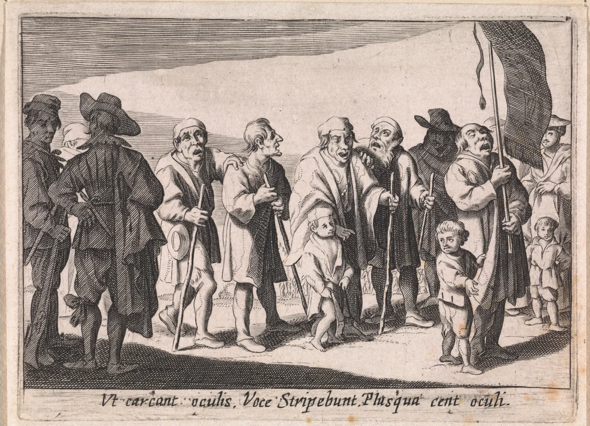 Processie van blinden by anonymous, print, 1629