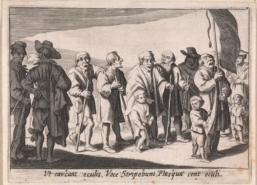 Processie van blinden by anonymous, print, 1629