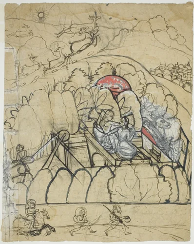 Two Ladies Converse at a Step-Well (Baoli) in a Walled Garden by India Rajasthan, painting, 1701-1800