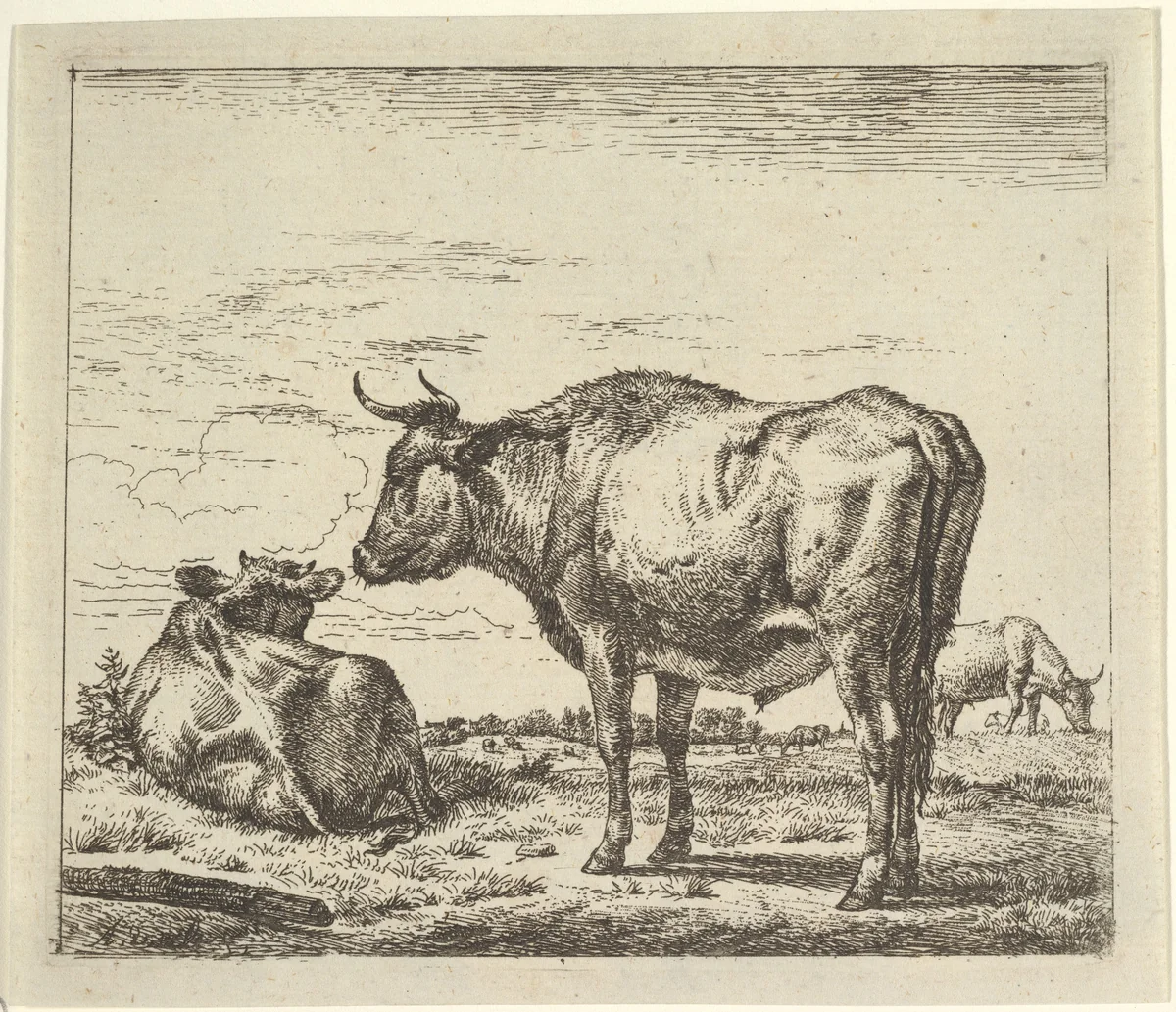 Standing Bull, plate 3 from "Different Animals" by Adriaen van de Velde, print, 1650-1672