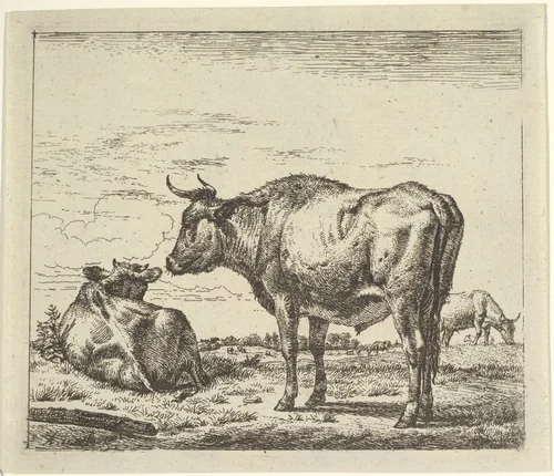 Standing Bull, plate 3 from "Different Animals" by Adriaen van de Velde, print, 1650-1672