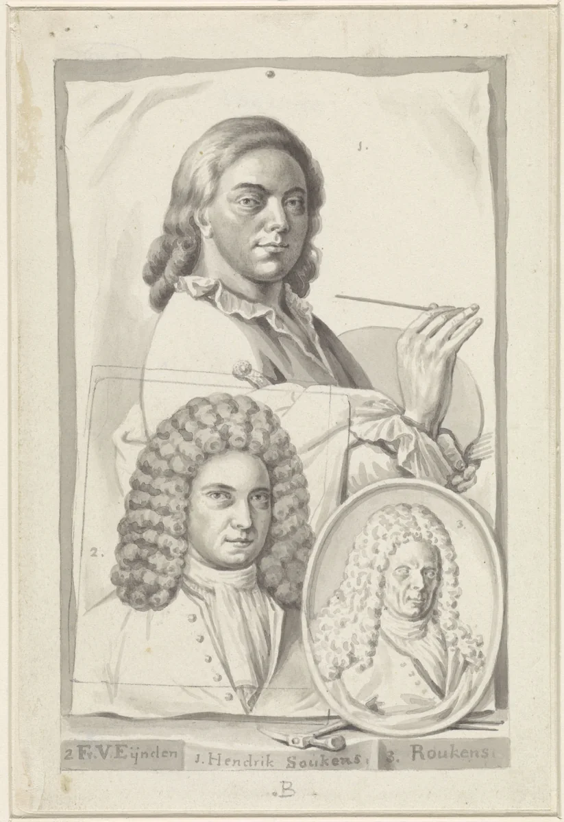 Portretten van Hendrik Soukens, Frans van Eynden en Roukens by Roeland van Eynden, drawing, 1757-1819