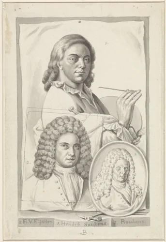 Portretten van Hendrik Soukens, Frans van Eynden en Roukens by Roeland van Eynden, drawing, 1757-1819