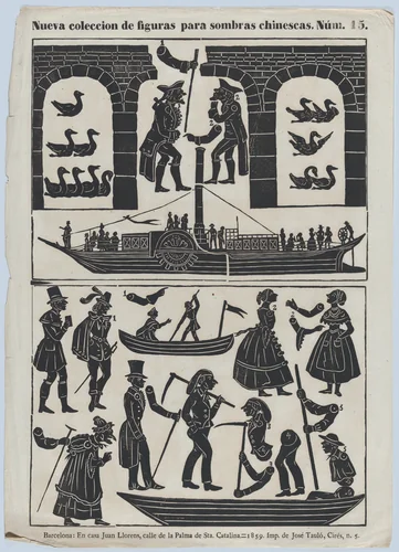 Sheet 15 of figures for Chinese shadow puppets by Juan Llorens, print, 1859