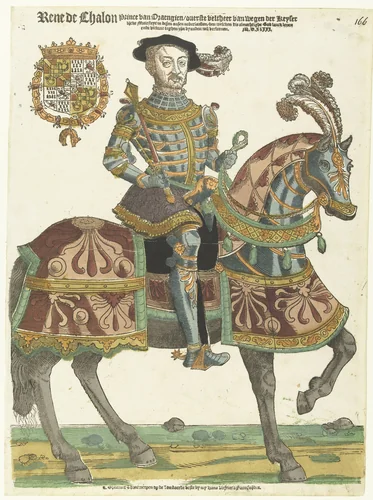 Portret van René de Châlon te paard by Hans Liefrinck, print, 1543