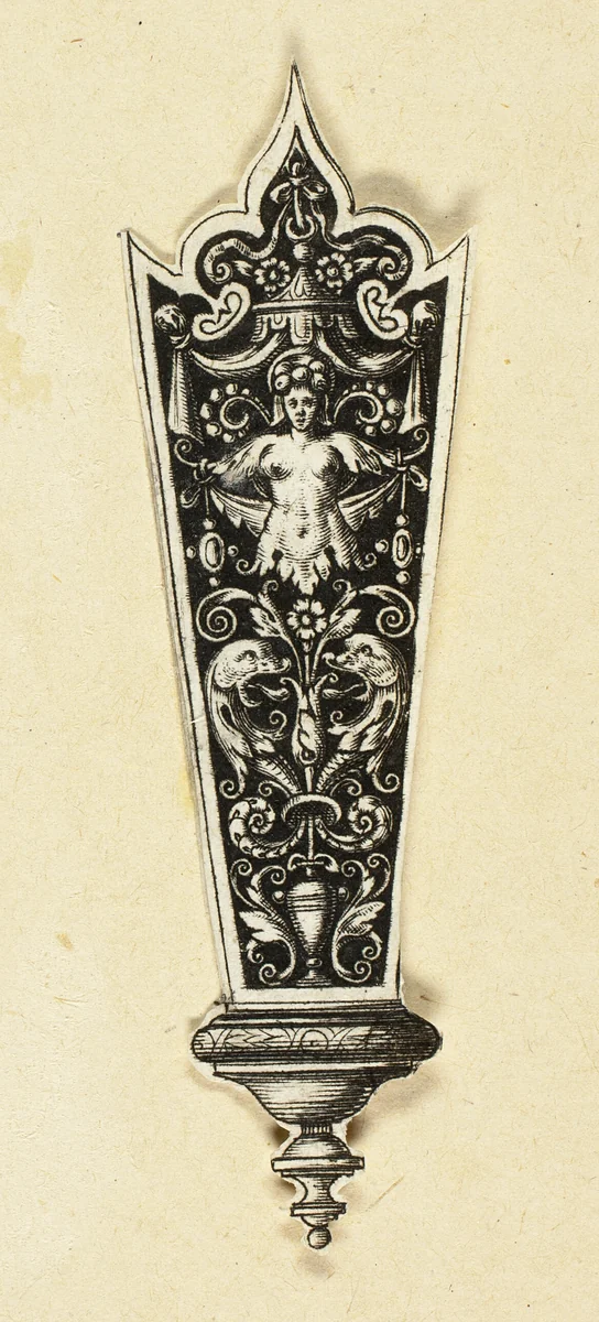 Ornamental Design for Knife Handle by Theodor de Bry, print, 1585-1595