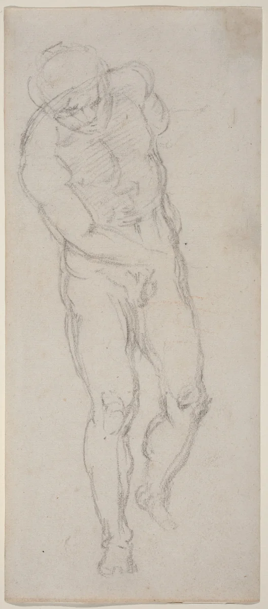 Male Nude [recto] by Michelangelo, drawing, 1560